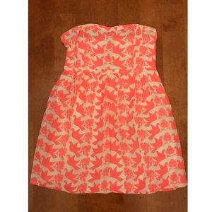 Strapless Dress with Bird Pattern